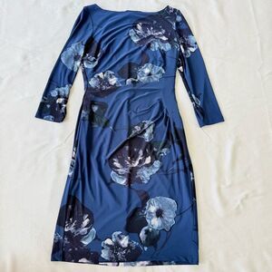 Ralph Lauren Womens Dress Floral Stretchy Longsleeve Blue Business Casual 6